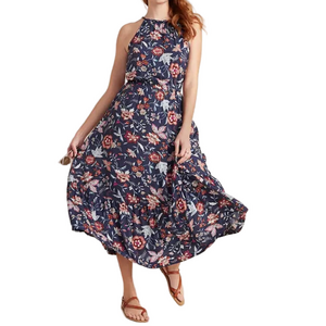 Old Navy Women Waist Defined Braided-Strap Maxi Navy Floral Sundress Medium Tall